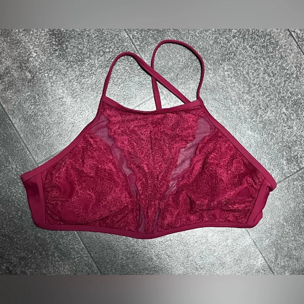 Xhilration Maroon High Neck Bikini Top